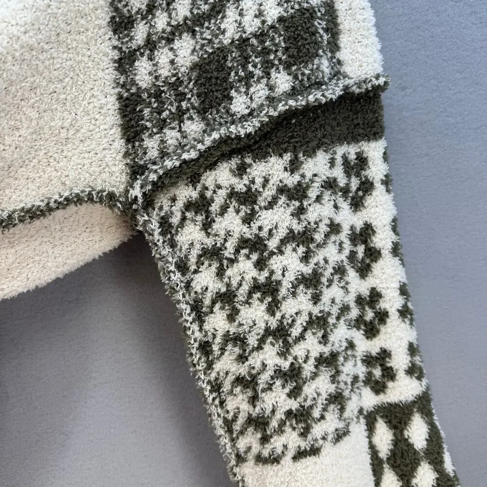 Pol Anthropologie Sweater Women's L Green Cream Loose Weave Oversized Preppy - Picture 3 of 11
